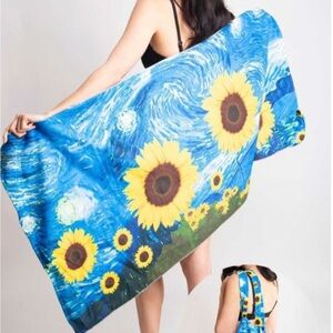 Vibrant Sunflower Print Wrap beach towel